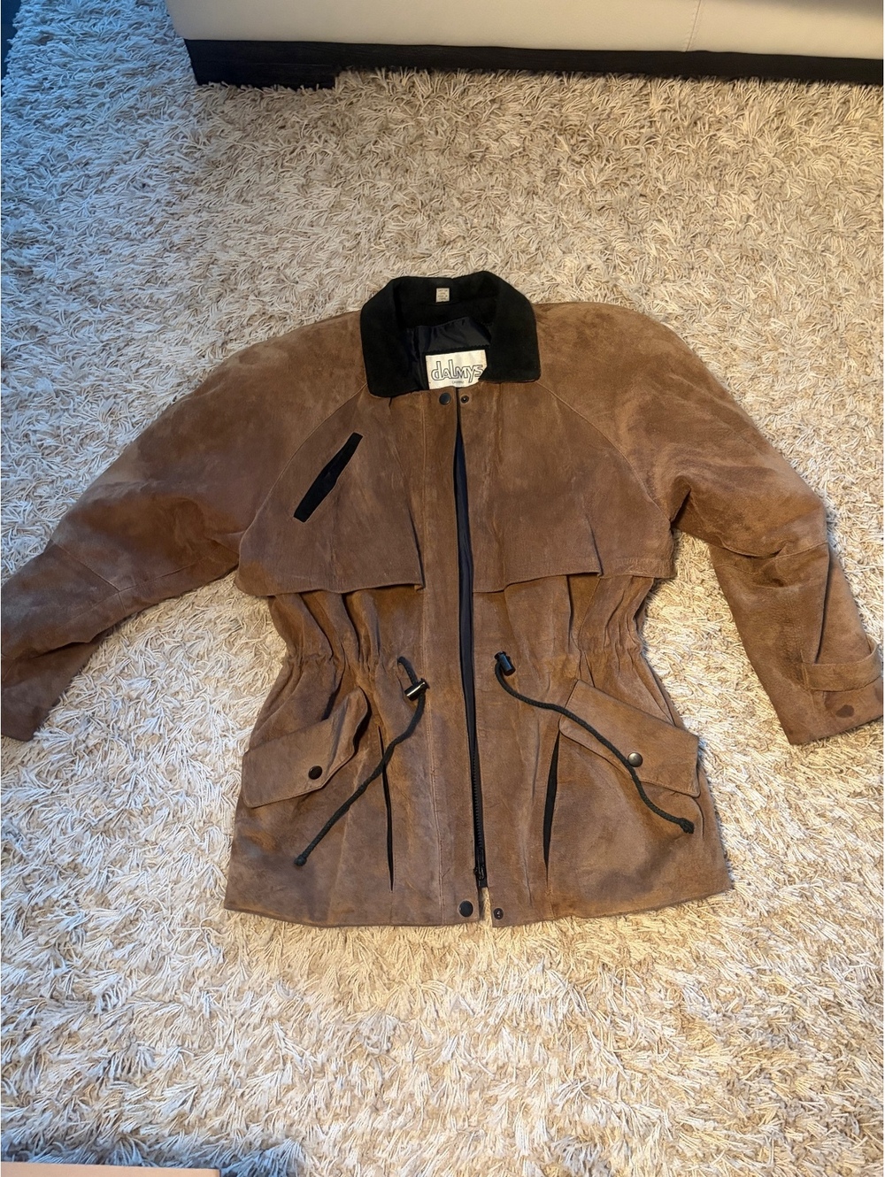 Vintage Dalmys Brown Suede Leather Jacket with Black Collar